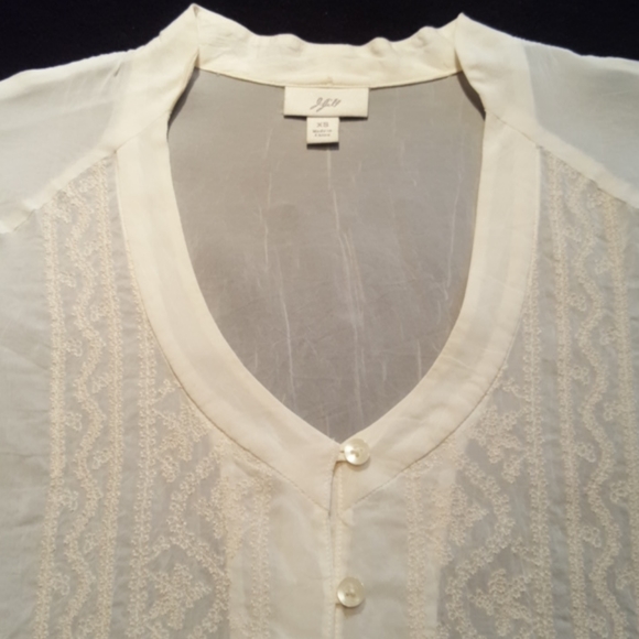 J.JILL ♡ Vintage Elegant Sheer Ivory Intricate Detailed Embroidery Blouse XS - Picture 14 of 17